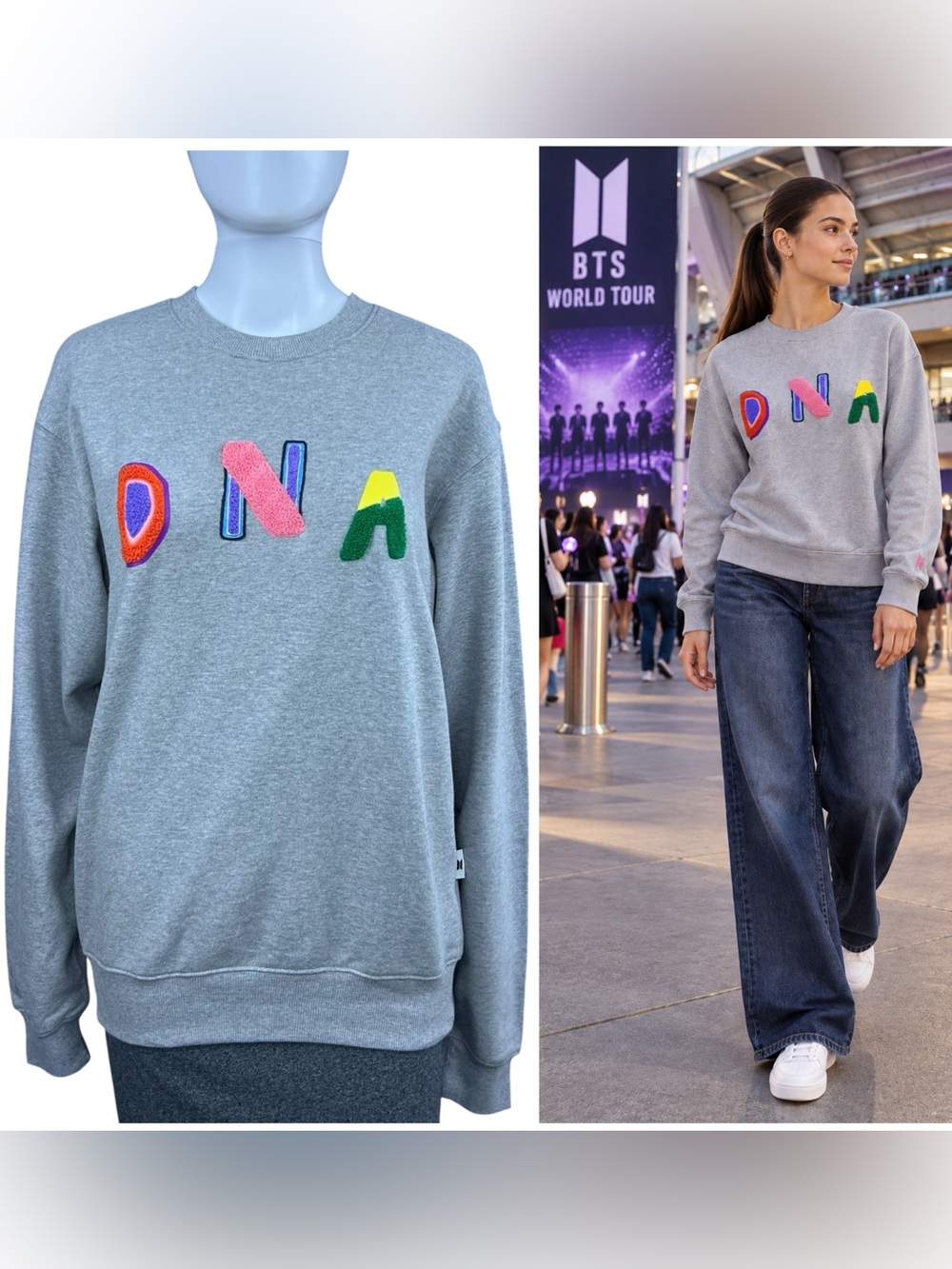 BTS DNA Sweatshirt Gray Size S House of BTS K-pop Official Merch Rare Crewneck